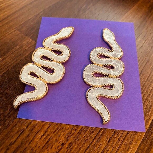 Statement Gold & Silver Snake Earrings – 3” Long, Post Back, Vintage Style - Picture 5 of 6
